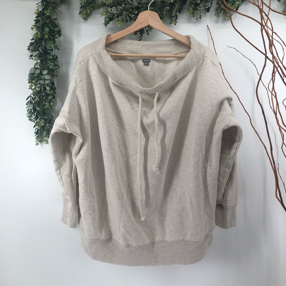 Aerie Oatmeal oversized off the shoulder drawstring neckline sweatshirt